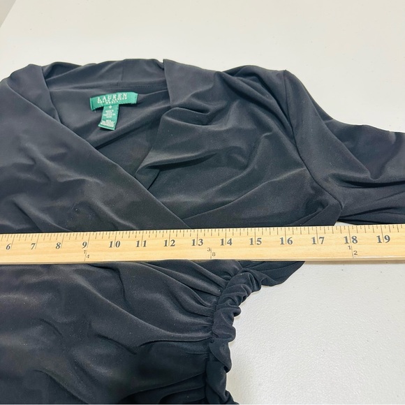 Lauren Ralph Lauren Black Matte Jersey Long Sleeve Faux Wrap Dress - Size 6 - Picture 9 of 12